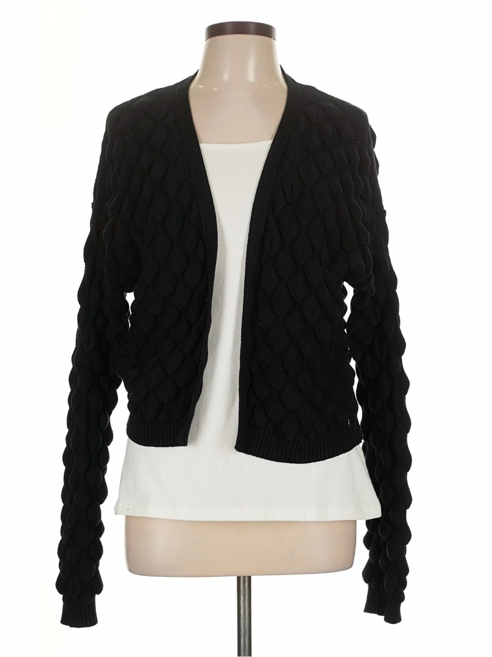 ANSELMI Black Casaqueto Escamas Scale Textured Knit Cardigan Sweater Size L